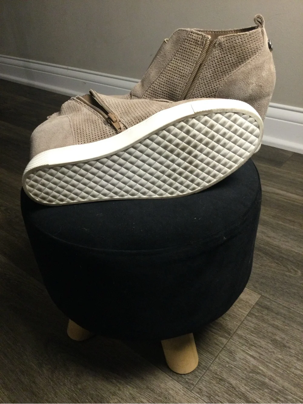 Steve Madden Wedge Sneaker Booties in Taupe Suede